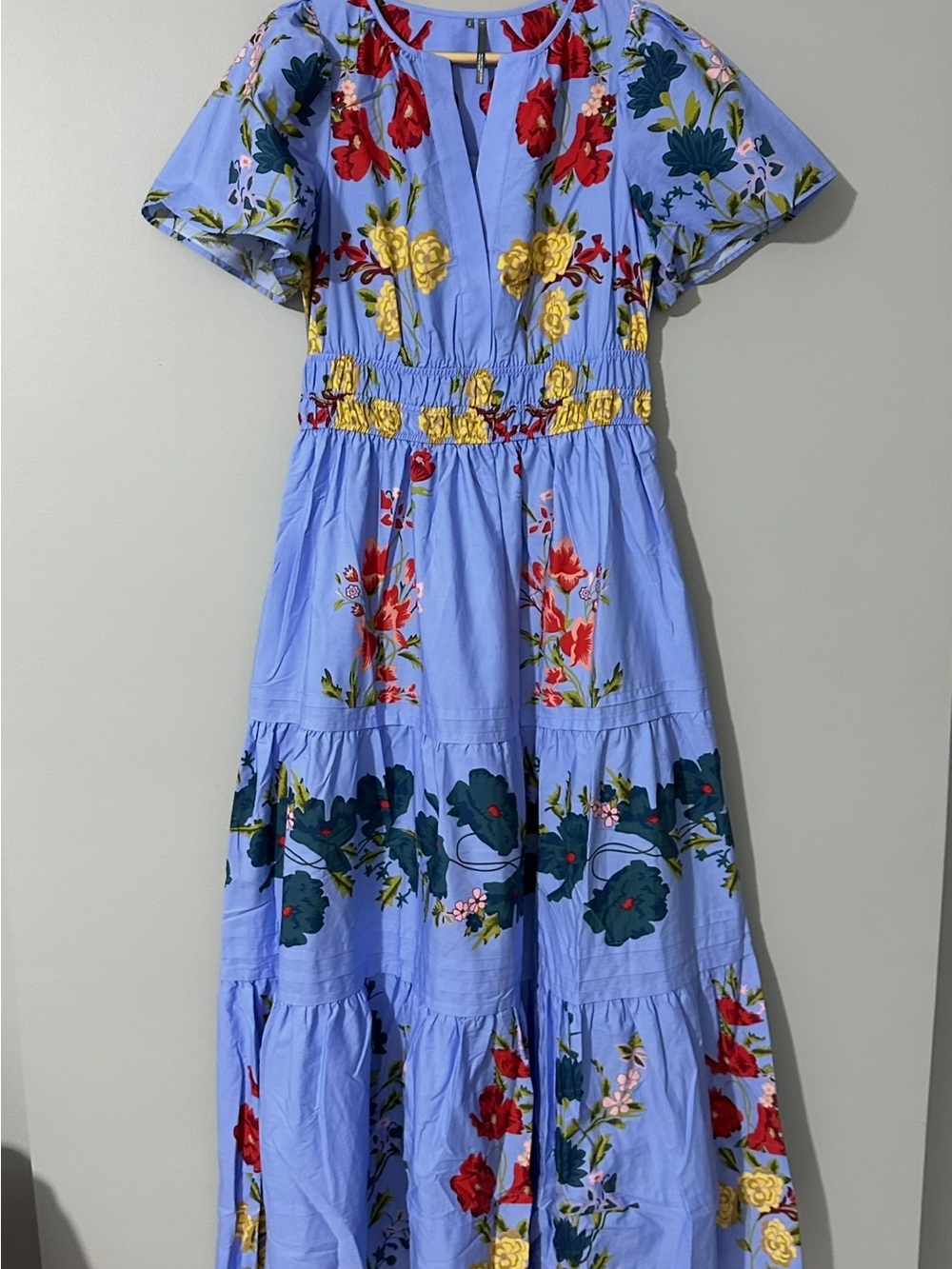 Anthropologie summerset Blue Floral Tiered Midi Dress - Picture 6 of 9